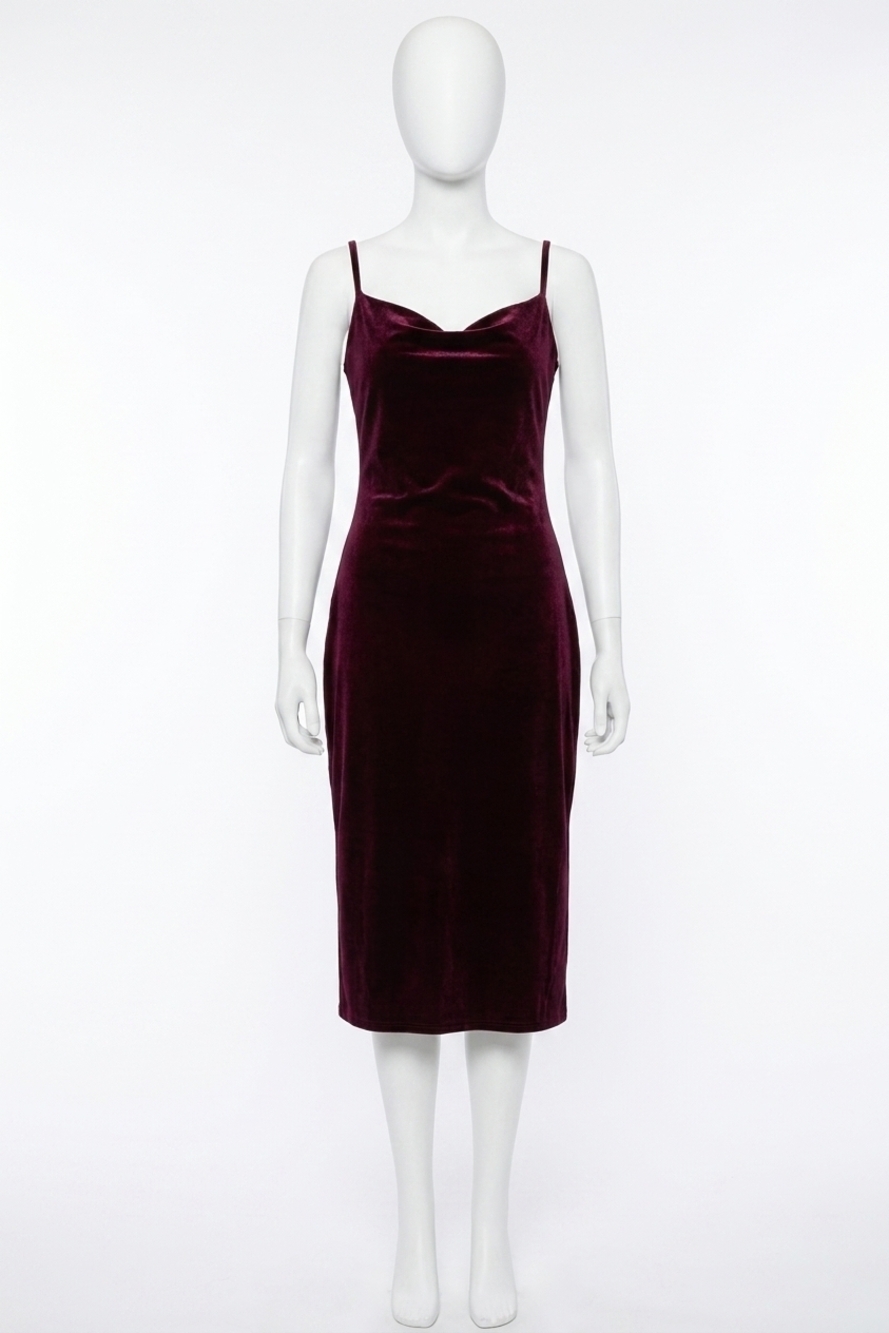 NEW SHE + SKY velvet camisole dress with cowl neck and side slit in wine